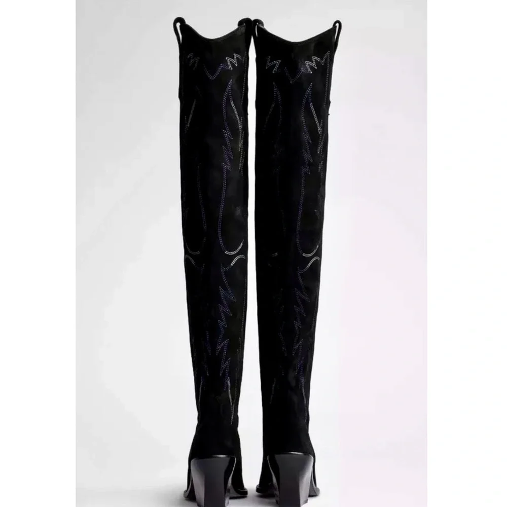 Zadig & Voltaire Women’s Cara Black Suede Over the Knee Cowboy Boots Size 9